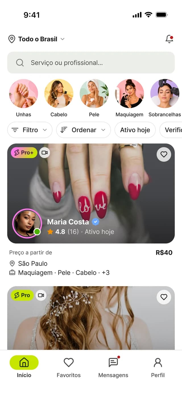 Tela Explorar do app Stadami com profissionais de beleza e fitness em São Paulo
